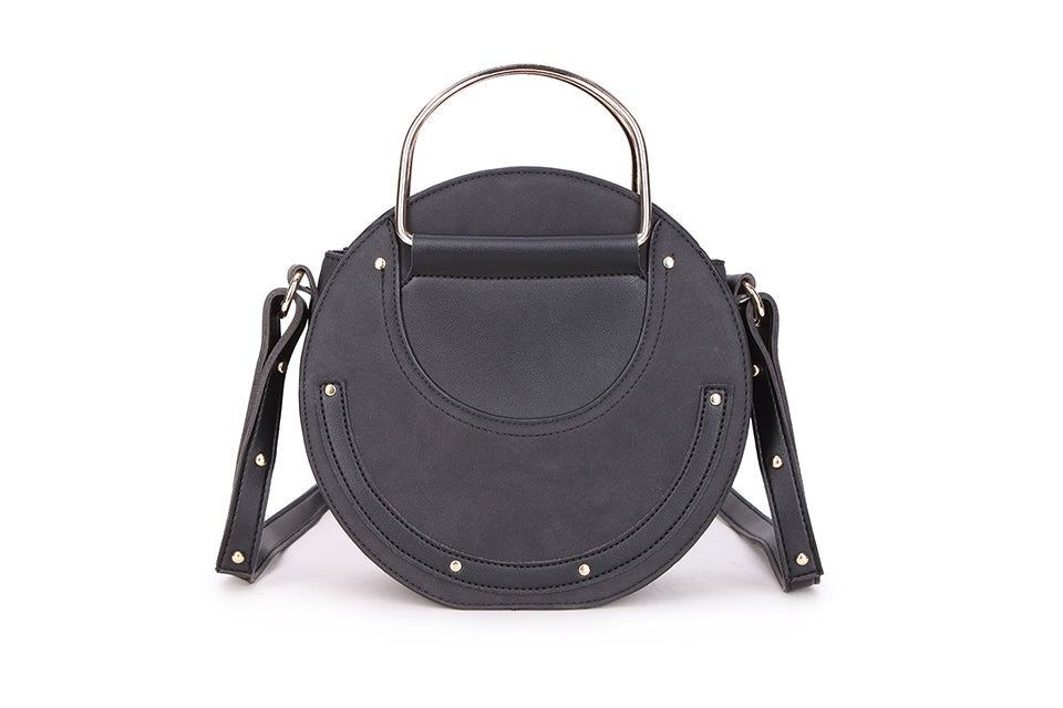 Long & Son Ladies Black Designer Inspired Round Handbag With Foldable Metal Handles