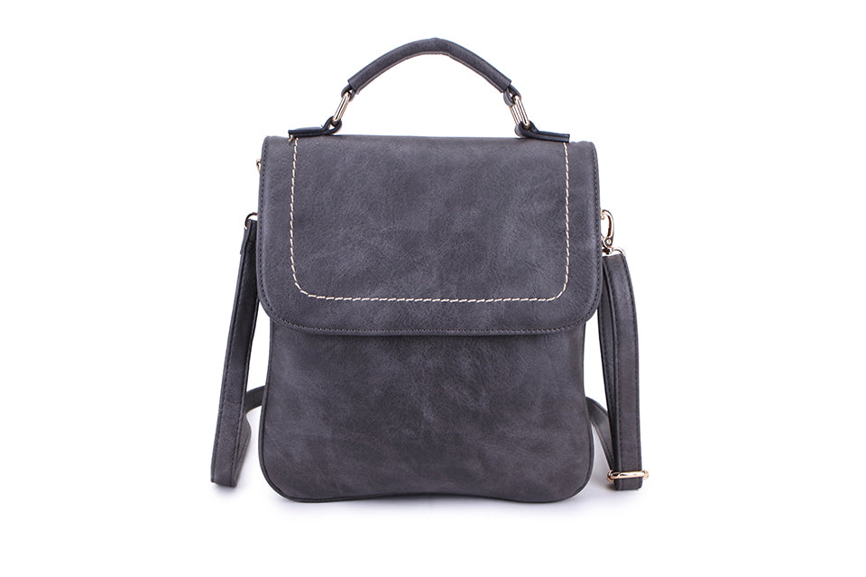 Long & Son Ladies Large Grab Handle & Crossbody Multi Pocket Handbag With Flap Grey