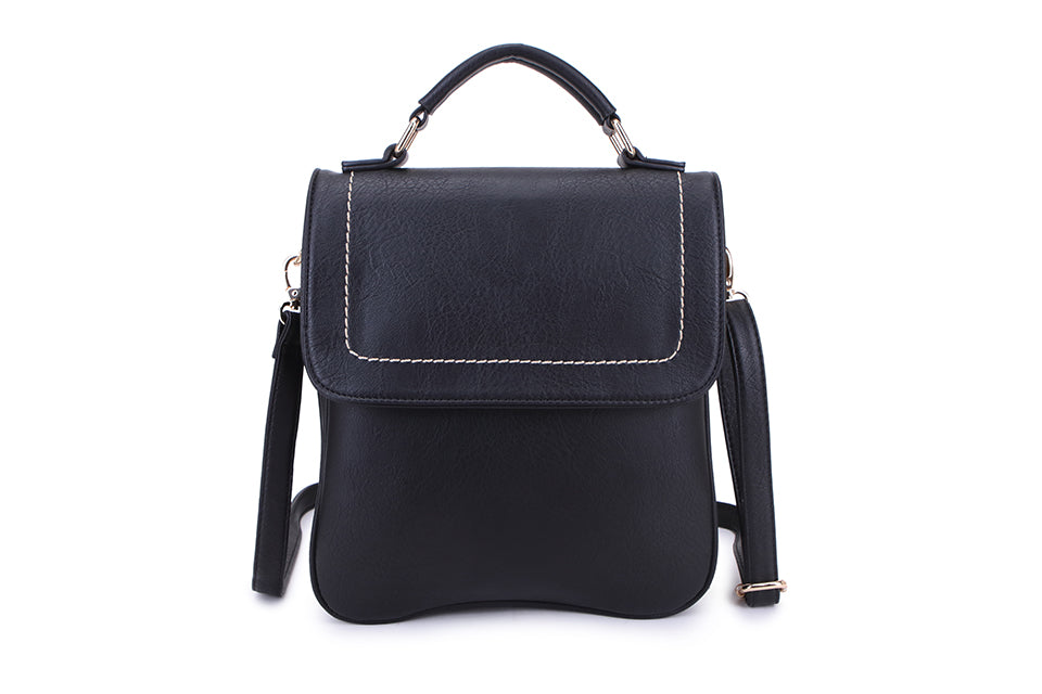 Long & Son Ladies Large Grab Handle & Crossbody Multi Pocket Handbag With Flap Black