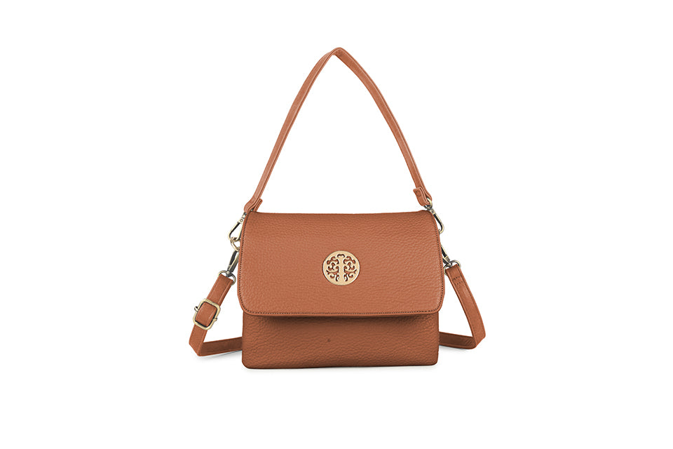 Long & Son Ladies Designer Inspired Clutch/ Shoulder/ Crossbody Handbag With Flap Tan