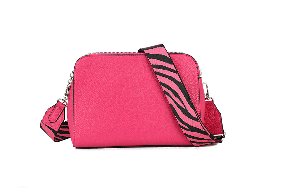 Long & Son Ladies Funky Multi Pocket Crossbody/Shoulder Handbag With Detachable Fabric Strap Hot Pink Fushia