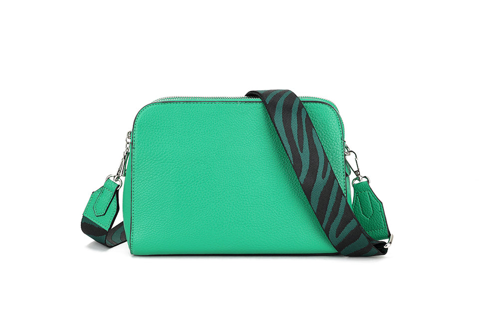 Long & Son Ladies Funky Multi Pocket Crossbody/Shoulder Handbag With Detachable Fabric Strap Green