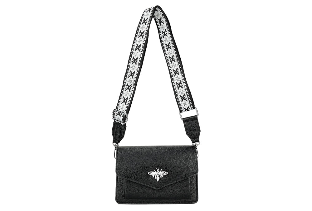 Long & Son Ladies Designer Inspired Bee Motif Crossbody Clutch Handbag With Detachable/Adjustable Fabric Strap
