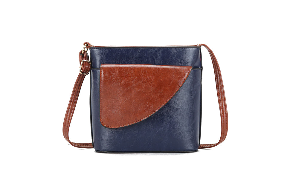 Long & Son Ladies Binocular Cross Body/ Shoulder Bag With Flap Navy/Tan Brown Combination