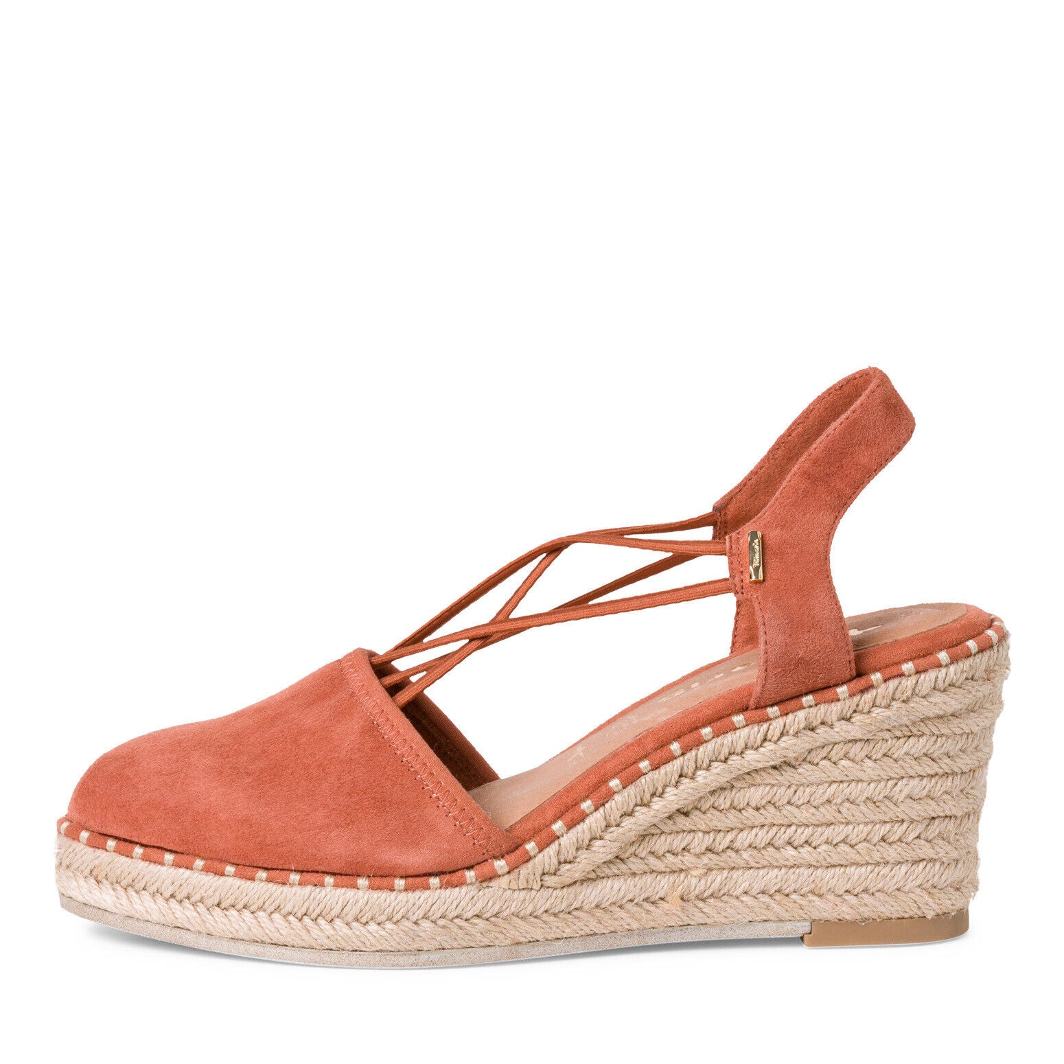 Tamaris 29606 Ladies Sunrise Orange Faux Suede Wedge Sandals Elasticat –  Footlooseoflondon