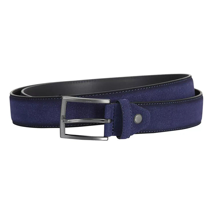 Tanners Hand Crafted Mens Navy Distressed Suede Leather With Pewter Colour Belt Fasten