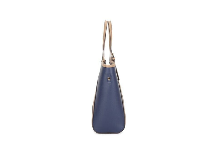 Long & Son Faux Leather Medium Tote Handbag/ Shopping Bag With Long Strap And Pouch Navy