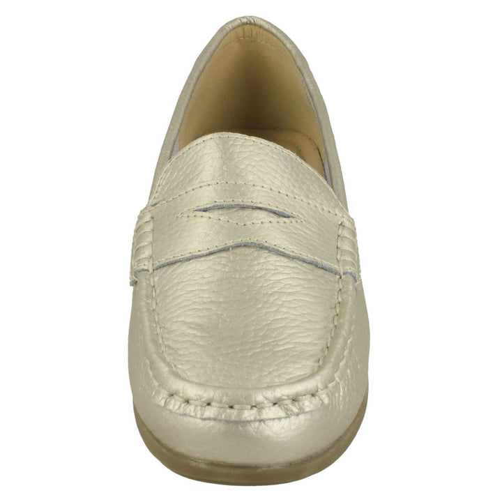 Down to Earth F90064 Ladies Champagne Gold Leather Wedge Moccasin Loafers Shoes