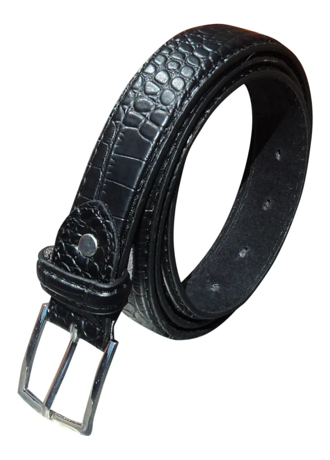 FOREST Black Crocodile Print Leather Lined Belt with Silver Buckle