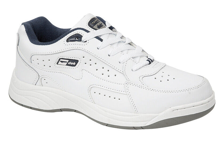 Dek Orleans T187  Mens Padded Cushioned Lace Up Leather Wide Fit White Trainers White