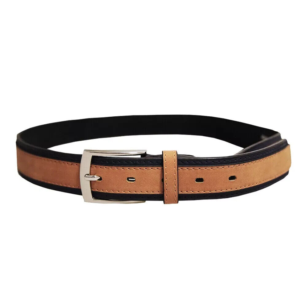 Forest Mens Two Tone Leather Belt Black and Tan With Buckle