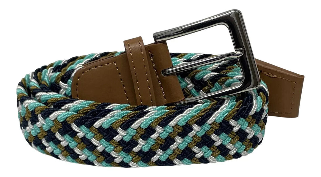 Stretchy Elasticated Braided Colourful Belt with Steel Buckle 1.25" Wide
