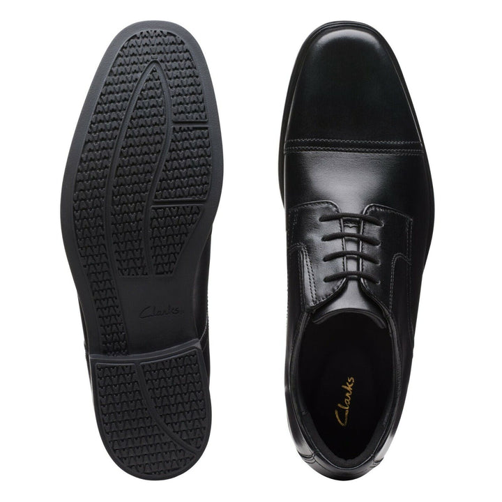 Clarks Howard Cap Black Leather Mens Oxford Lace Up WIDE H FIT Formal Shoes