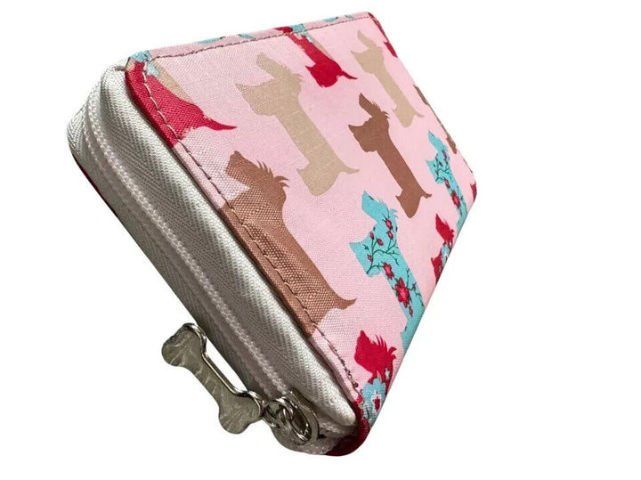 Womens Medium Pink Purse Scottie Westie Dog Design Coin Cash Credit Card Zip