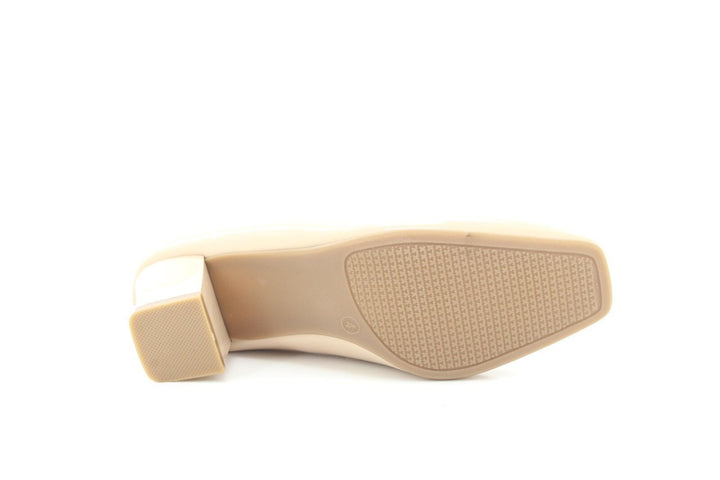 Comfort Plus Karly Ladies Wide Fit Slip On Block Heel Court Shoes Nude Patent