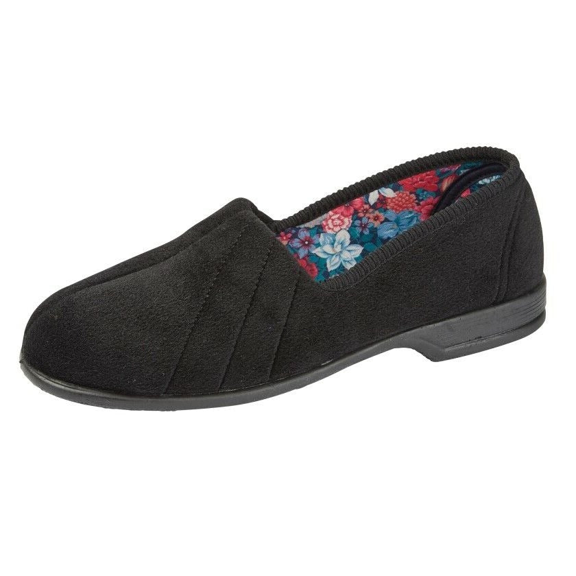 Women's Audrey III Roll Top Velour Slippers - Soft House Slippers With Rubber Sole | Made In England