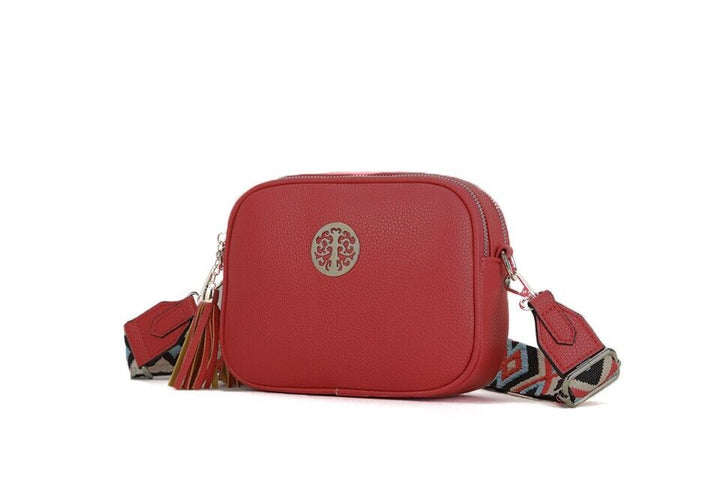 Long & Son Ladies Double Zip Handbag Crossbody Adjustable Fabric Strap Red