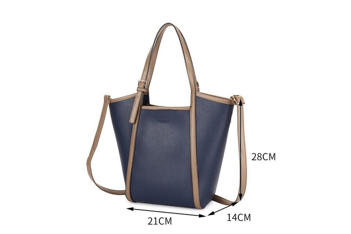 Long & Son Faux Leather Medium Tote Handbag/ Shopping Bag With Long Strap And Pouch Navy