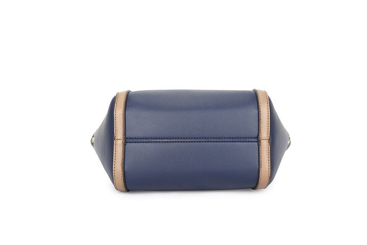 Long & Son Faux Leather Medium Tote Handbag/ Shopping Bag With Long Strap And Pouch Navy