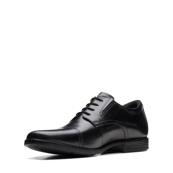 Clarks Howard Cap Black Leather Mens Oxford Lace Up WIDE H FIT Formal Shoes