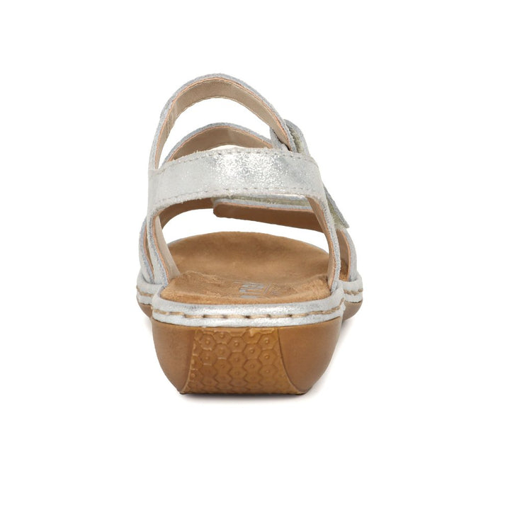 Rieker 659C7 Ladies Leather Low Wedge Double Touch Fasten Sandals Silver
