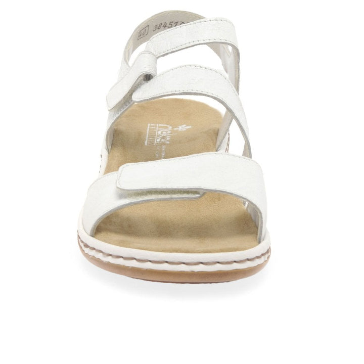 Rieker 659C7 Ladies Wrinkled Effect Leather Low Wedge Double Touch Fasten Sandals White