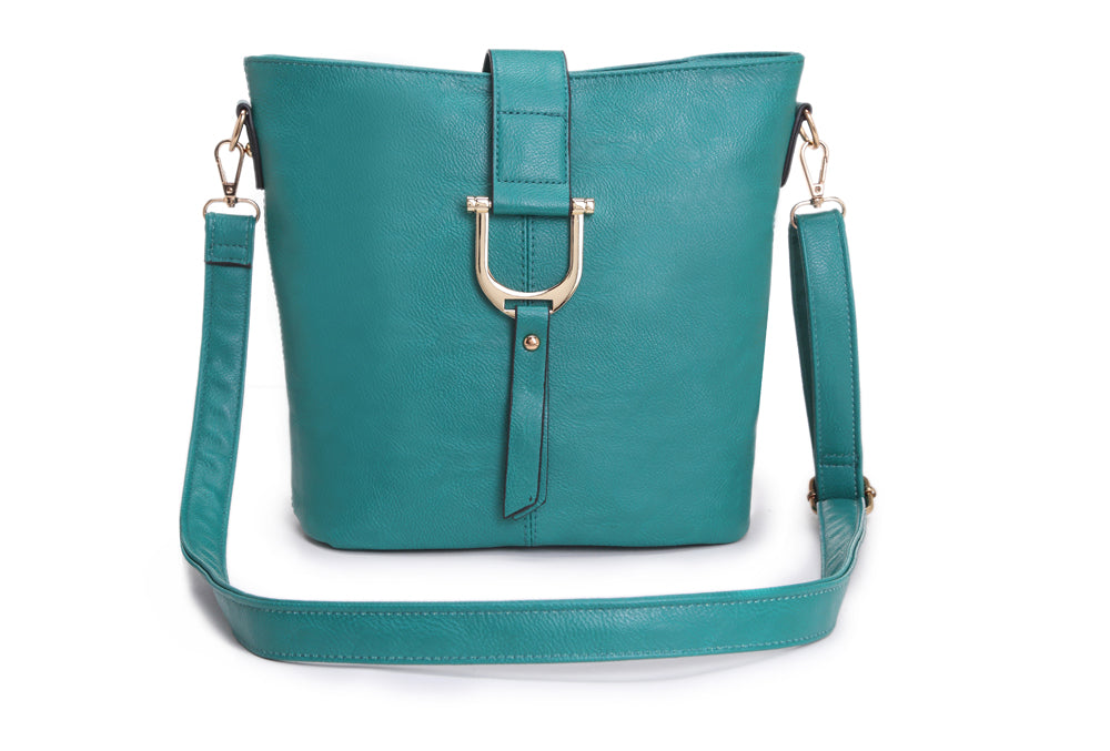 Long & Son Ladies Bucket Shaped Faux Leather Handbag/ Crossbody Bag Teal
