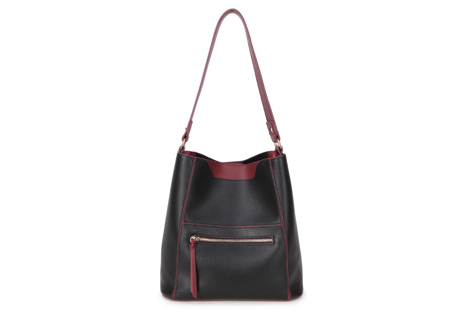 Long Son Ladies Faux Leather Shoulder/Handbag With Removable Pouch Black/Burgundy