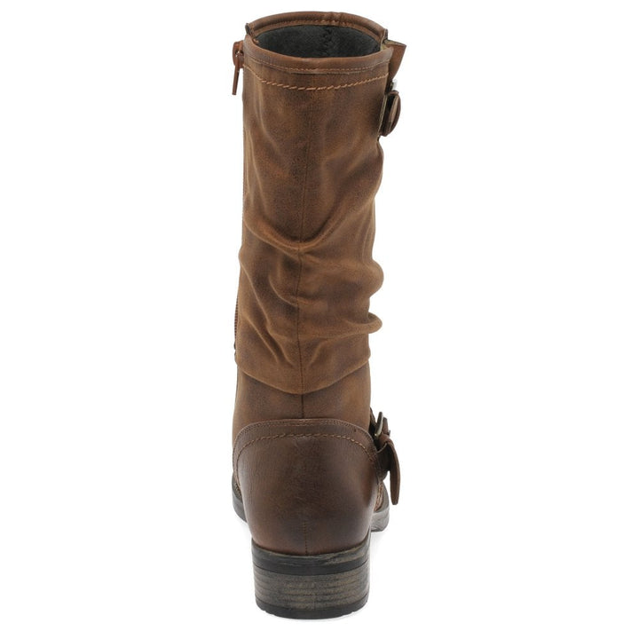 Rieker 98860 Ladies Faux Leather Warm Lined Biker Style Boots With Inside Zip Fasten Brown