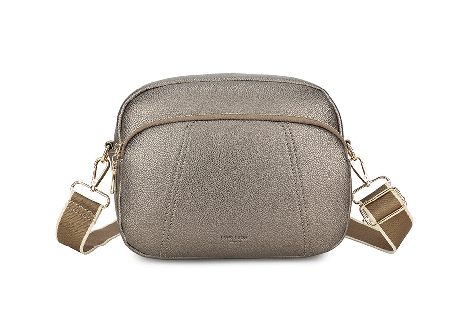 Long & Son Ladies Small Handbag Crossbody with Pocket And Adjustable Fabric Strap Pewter Grey