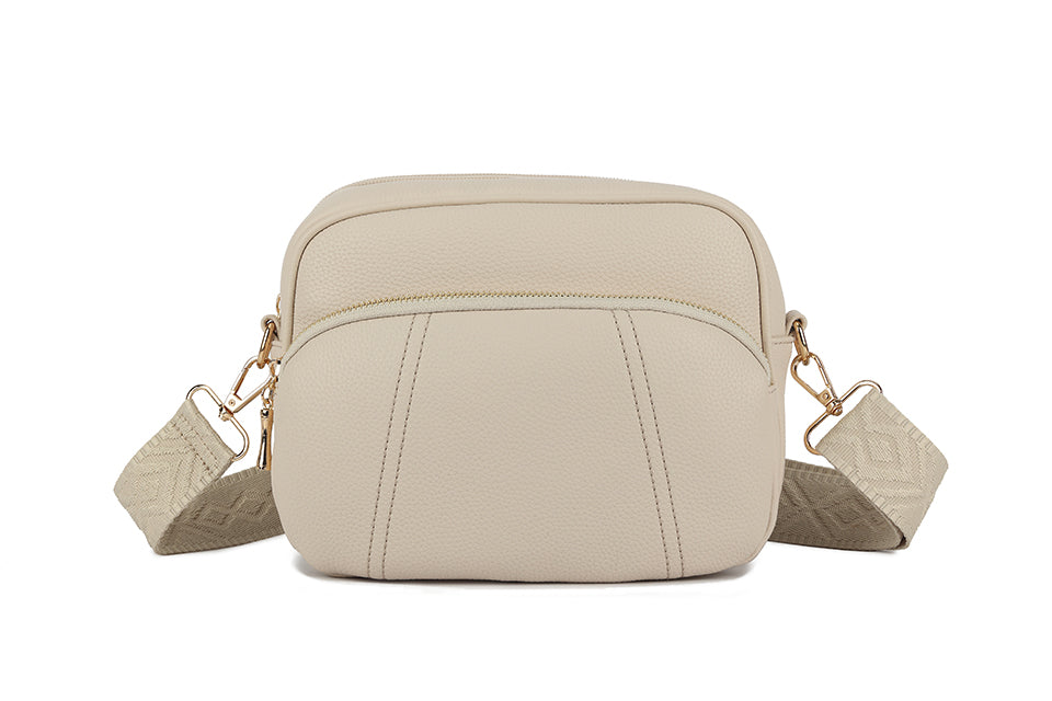 Long & Son Ladies Small Handbag Crossbody with Pocket And Adjustable Fabric Strap Beige