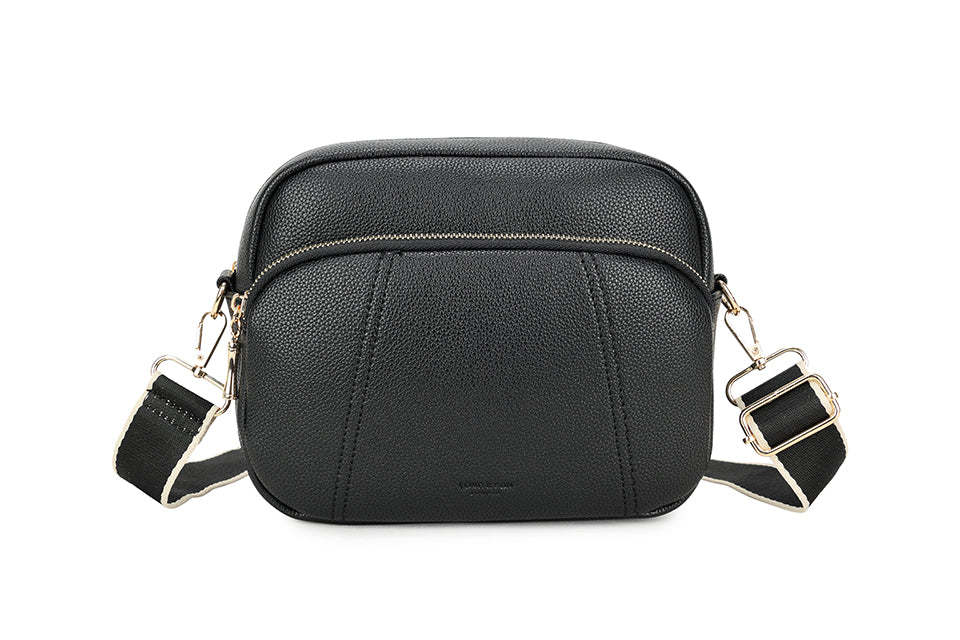 Long & Son Ladies Small Handbag Crossbody with Pocket And Adjustable Fabric Strap Black