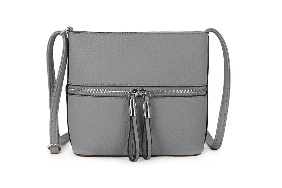 Long & Son Ladies Small Handbag/Crossbody Bag With Double Zipped Front Pocket Grey