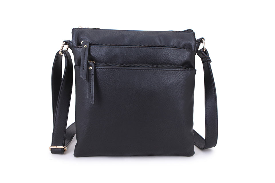 Long & Son London Ladies Soft Crossbody Handbag With Zipped Pockets & Adjustable Strap Black
