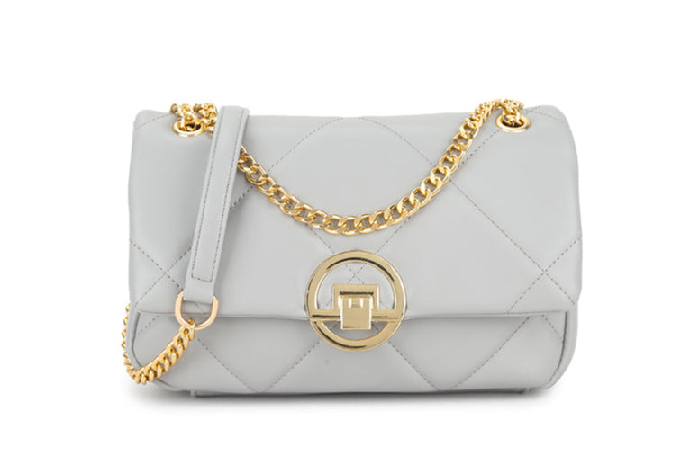 Long & Son Ladies Designer Inspired Quilted Handbag With Adjustable Chain Strap Light Grey