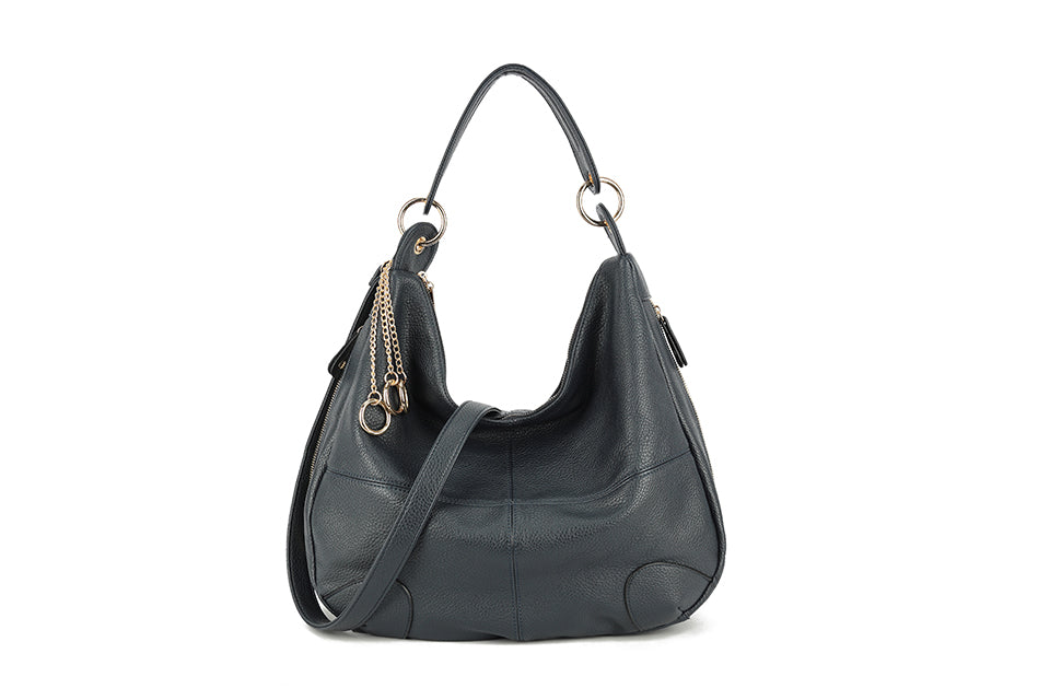 Long & Son Ladies Shoulder Bag Faux Leather Large Handbag Navy