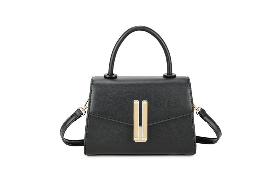 Long & Son Ladies Cute Grab Handle Handbag With Detachable Strap Black