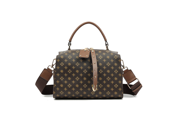 Long & Son Ladies DesIgner Inspired Small Grab Handle Handbag Brown Multi