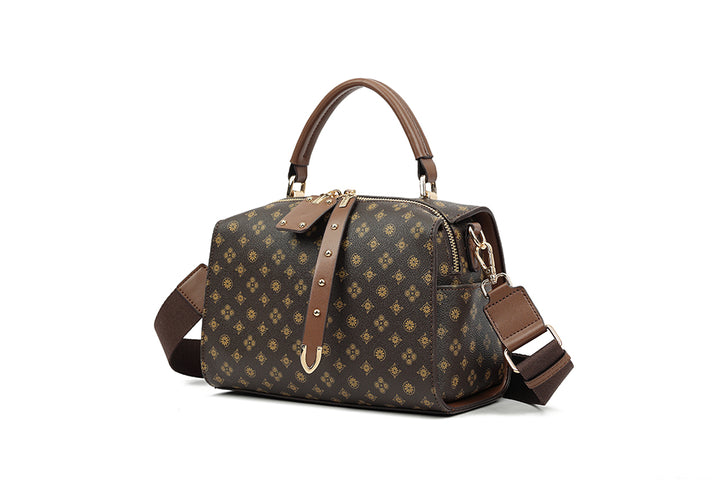 Long & Son Ladies DesIgner Inspired Small Grab Handle Handbag Brown Multi