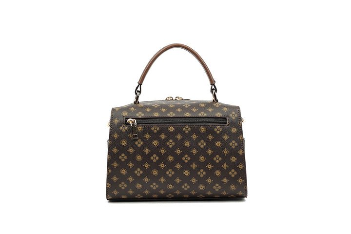 Long & Son Ladies DesIgner Inspired Small Grab Handle Handbag Brown Multi