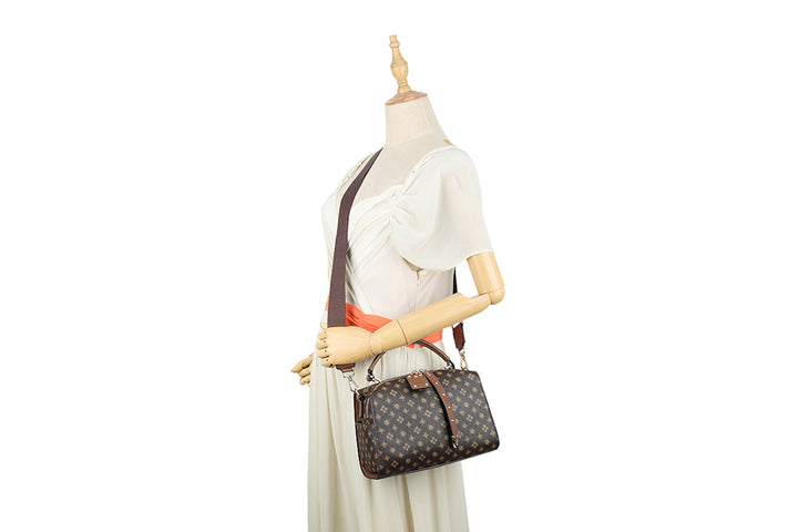 Long & Son Ladies DesIgner Inspired Small Grab Handle Handbag Brown Multi
