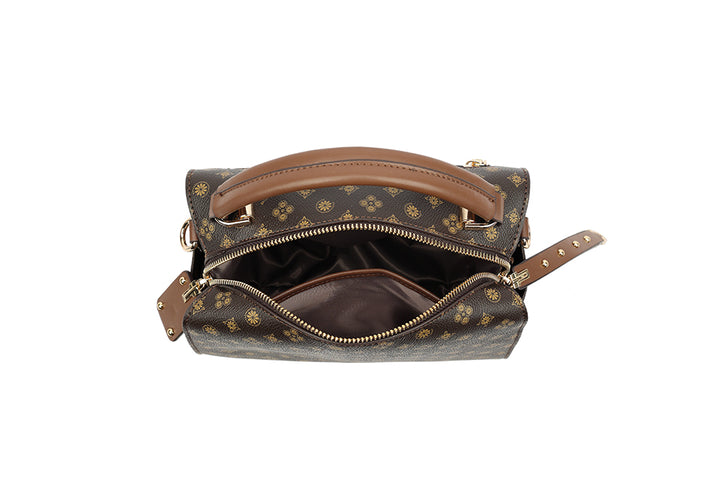 Long & Son Ladies DesIgner Inspired Small Grab Handle Handbag Brown Multi