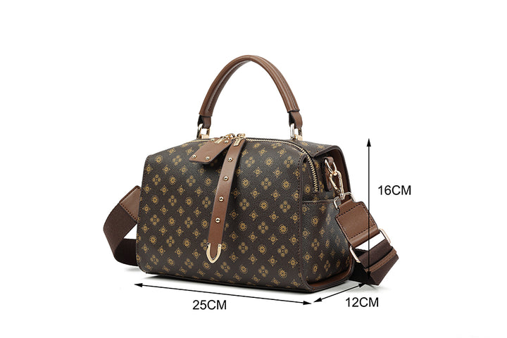 Long & Son Ladies DesIgner Inspired Small Grab Handle Handbag Brown Multi