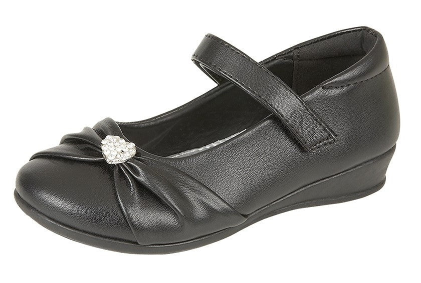 US Brass C794A Girls Black School Shoes Mary Jane Touch Fasten Strap