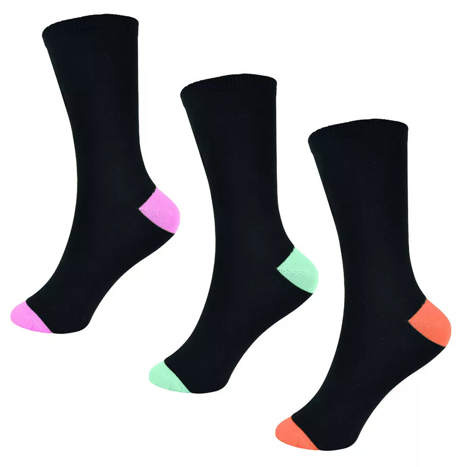 Ladies 3 Pair Pack Black/Multi Socks