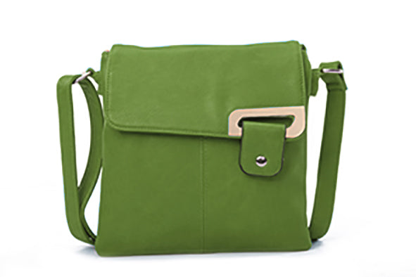Long & Son Ladies Large Cross Body Shoulder Bag Handbag With Flap Multi Pockets Adjustable Strap Green