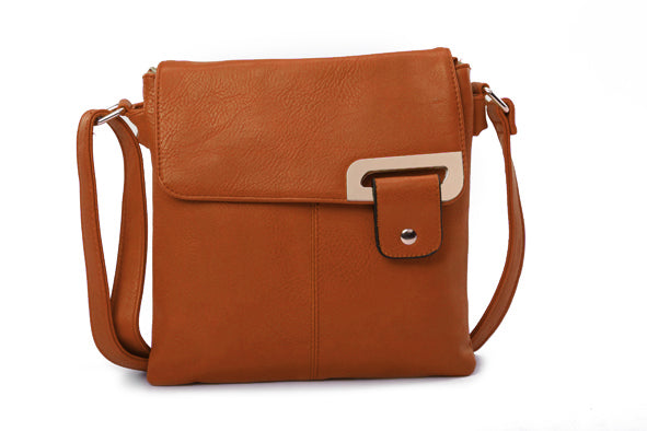 Long & Son Ladies Large Cross Body Shoulder Bag Handbag With Flap Multi Pockets Adjustable Strap Tan