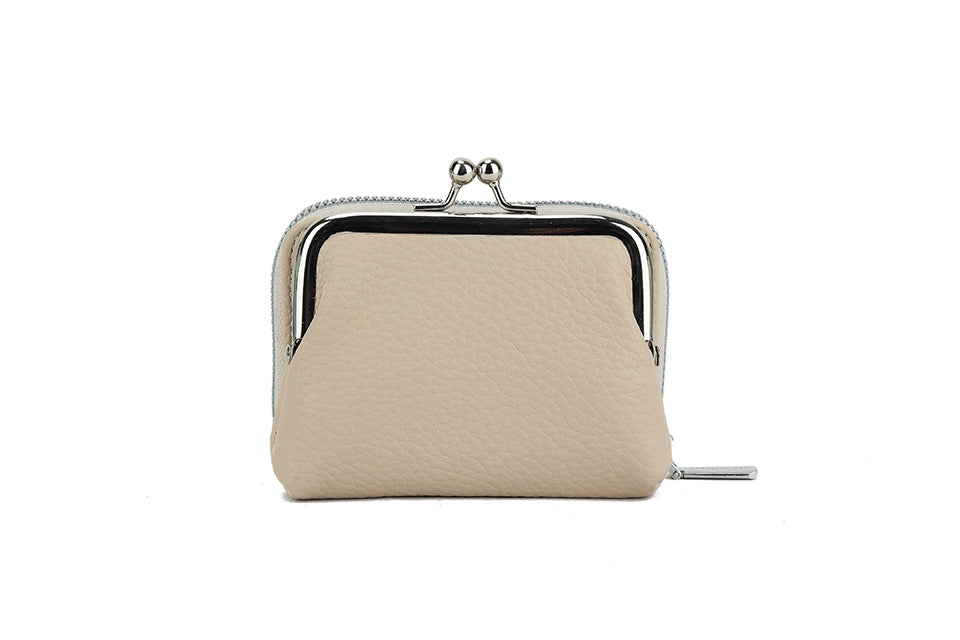 Long & Son Ladies Small Coin Change Clasp Purse With Concertina Card Holder Beige