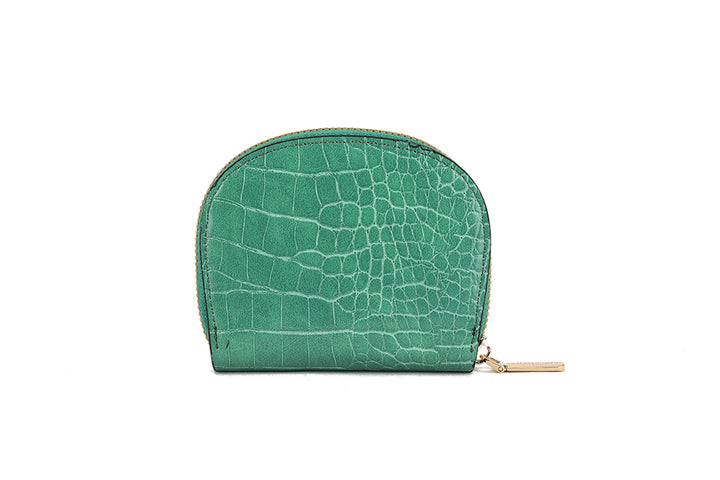 Long & Son Ladies Small Zip Around Crocodile Print Card Holder Purse Green