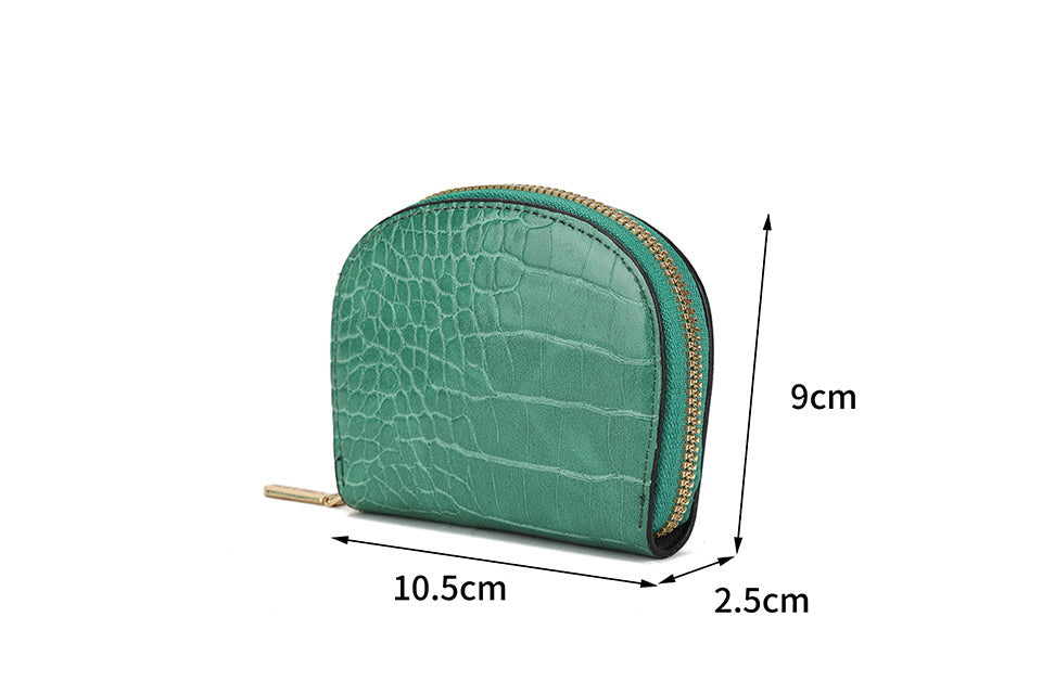 Long & Son Ladies Small Zip Around Crocodile Print Card Holder Purse Green
